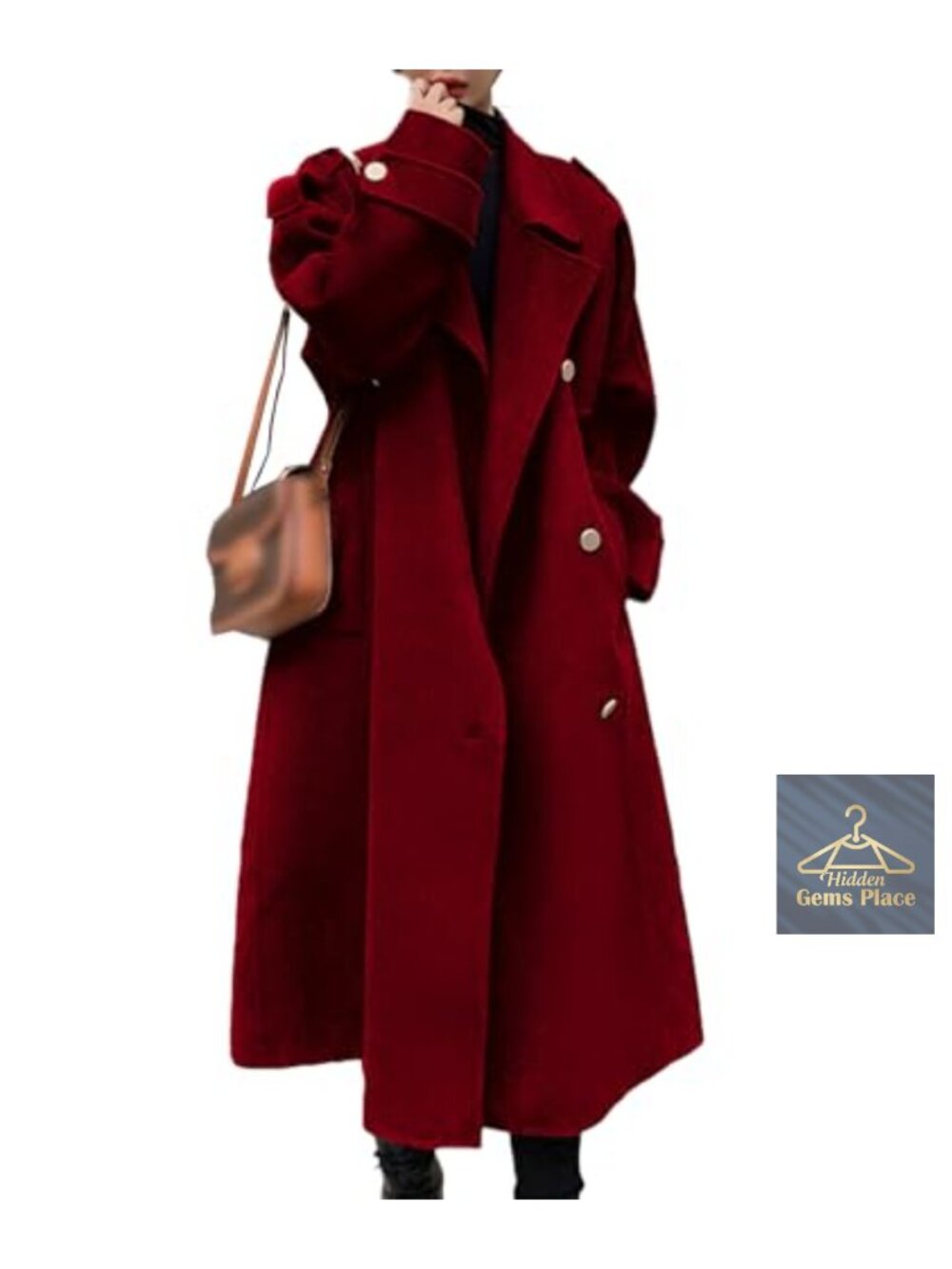 Vintage Wool Blend Double Breasted Midi Pea Coat with Belt